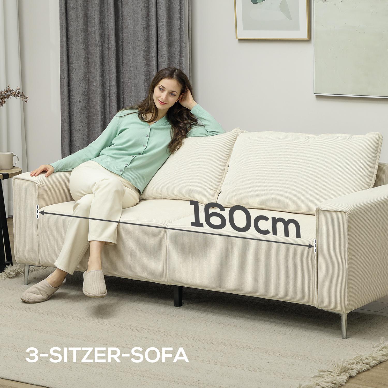 3-sits krämsoffa, sladdskydd, fjäderkärna, 193x77x80 cm