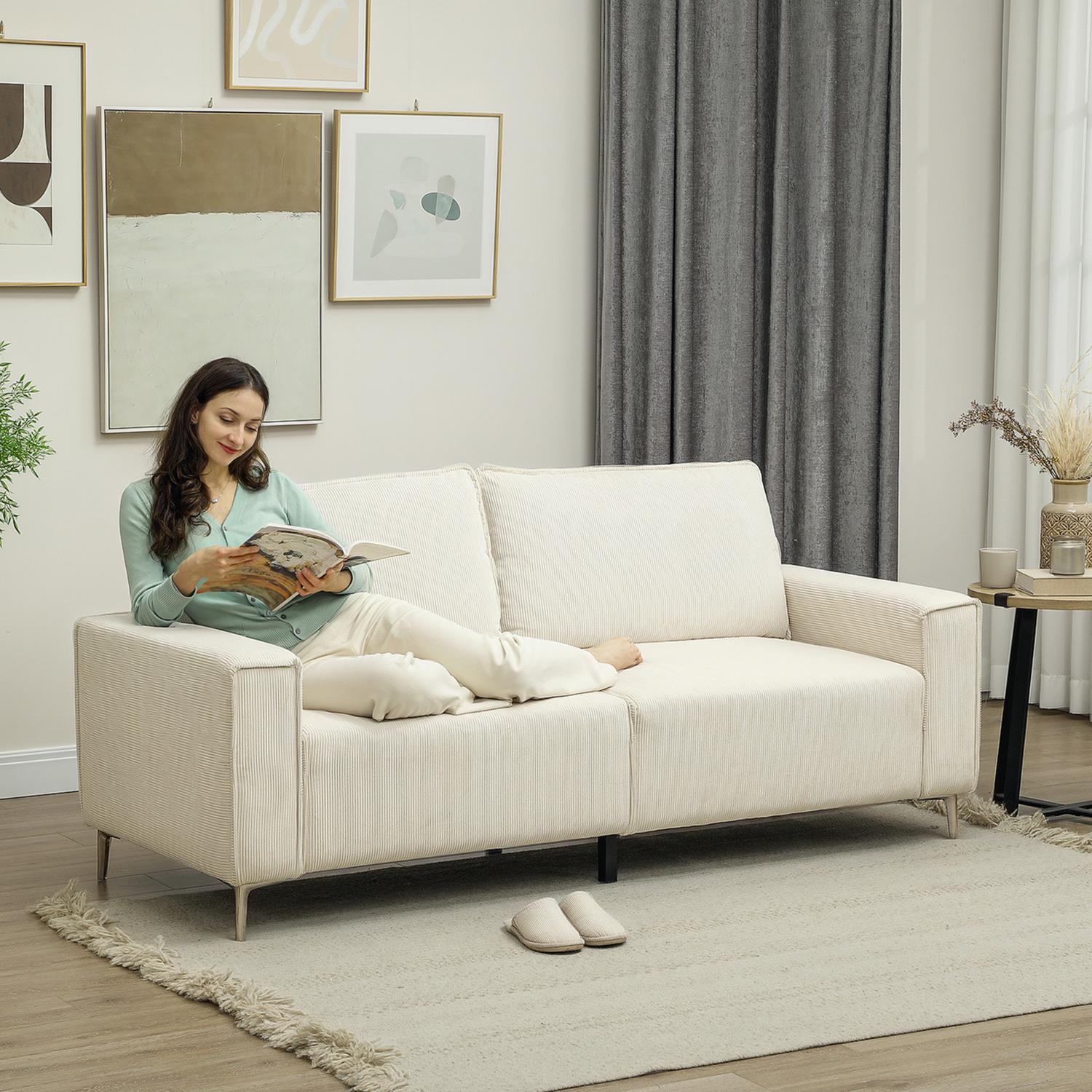 3-sits krämsoffa, sladdskydd, fjäderkärna, 193x77x80 cm