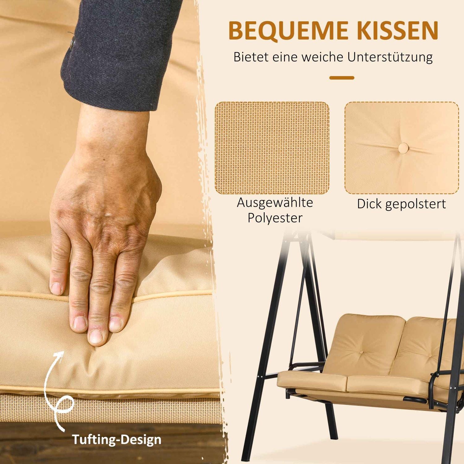 3-sits trädgårdsgunga med justerbar kapell, beige