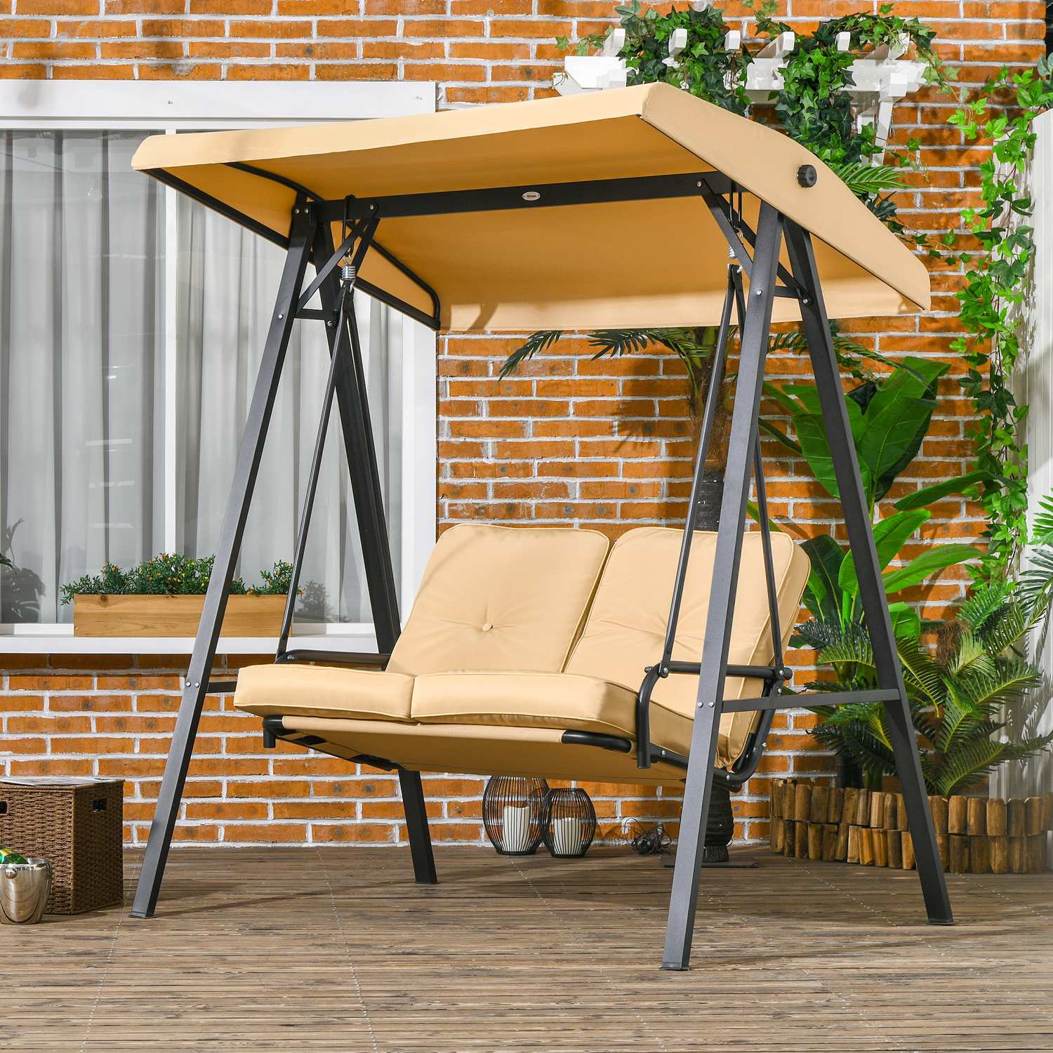 3-sits trädgårdsgunga med justerbar kapell, beige