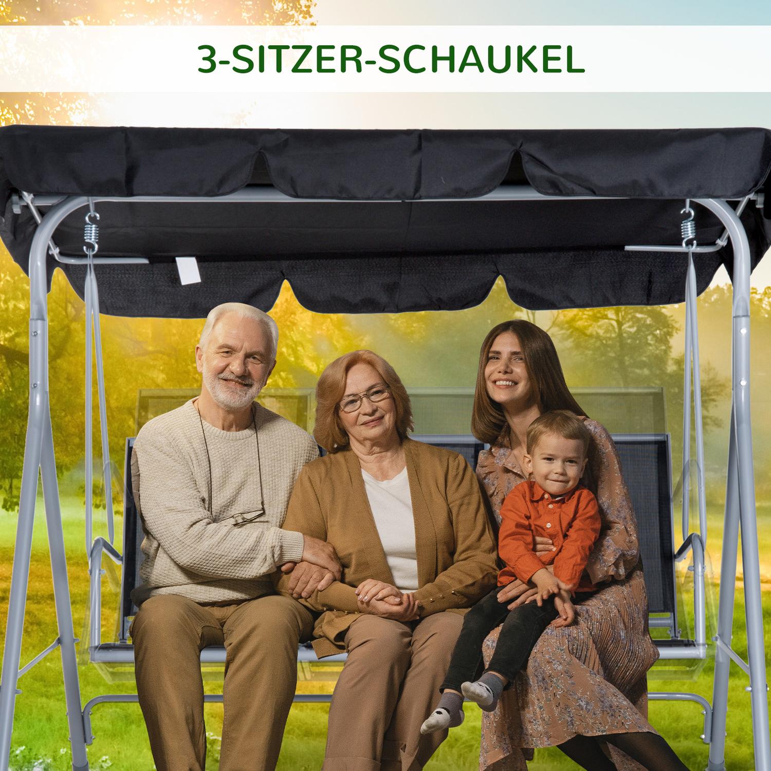 3-sits trädgårdsgunga med tak – metallram, svart/silver