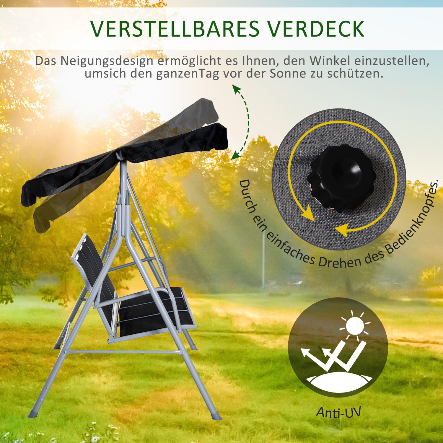 3-sits trädgårdsgunga med tak – metallram, svart/silver