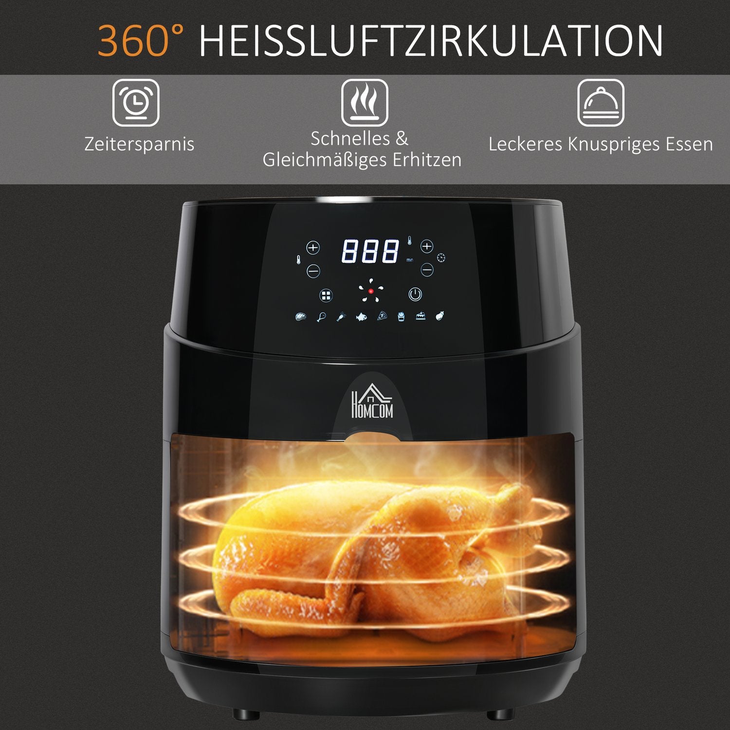 4,5L varmluftsfritös, 1500W, 8 förinställningar, non-stick korg