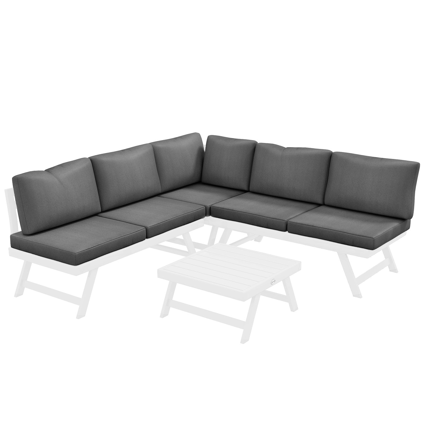 4-delad grå trädgårdsmöbelset, soffa och soffbord