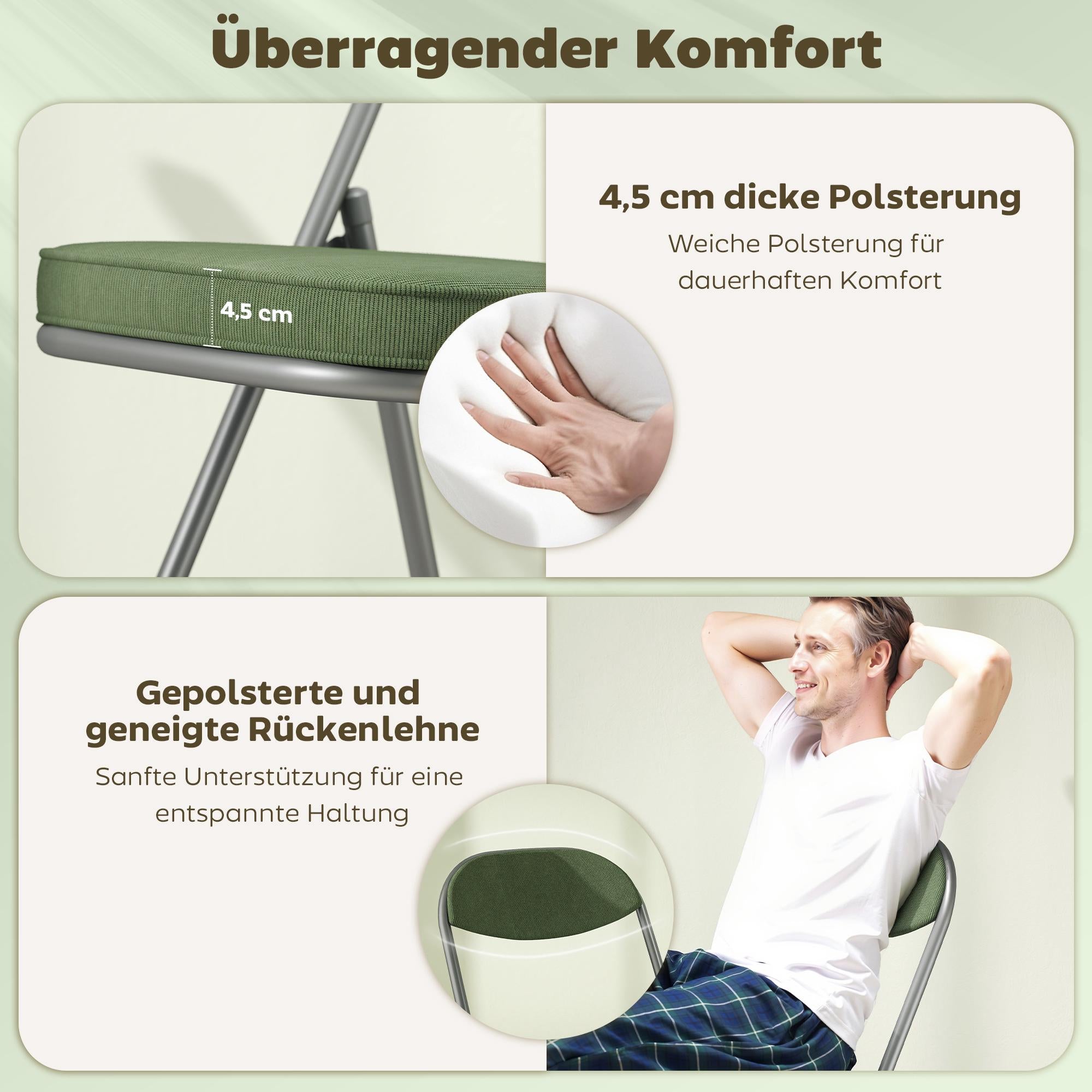 4-delat hopfällbart stolsset, manchester, stålram, grön