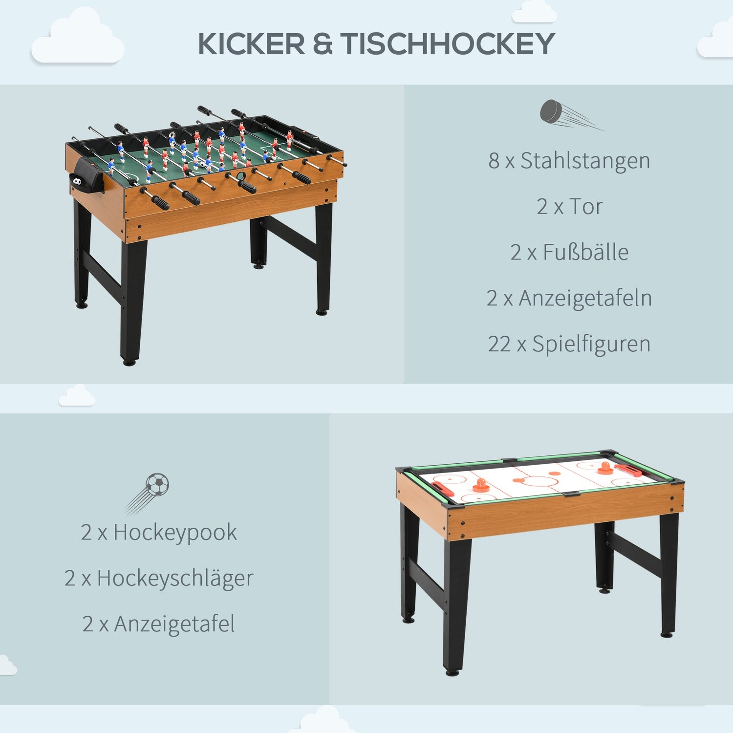 Flerspelsbord: Ping Pong, Foosball, Biljard, Air Hockey