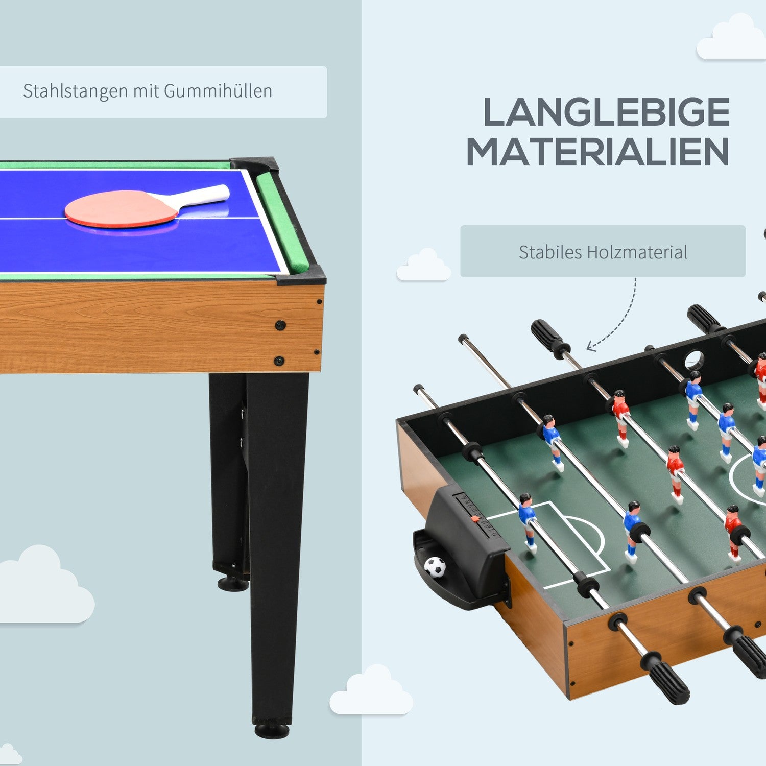 Flerspelsbord: Ping Pong, Foosball, Biljard, Air Hockey
