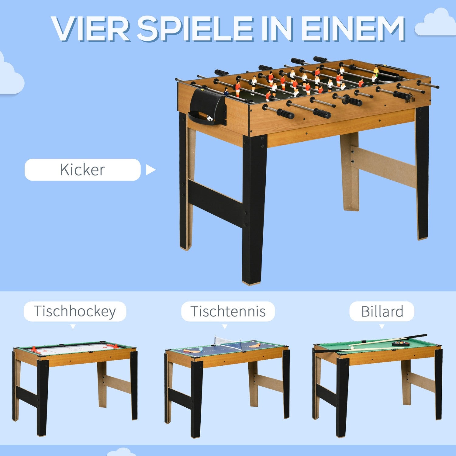 4-i-1 spelbord: Bordtennis, Fotboll, Biljard, Hockey, 107 cm