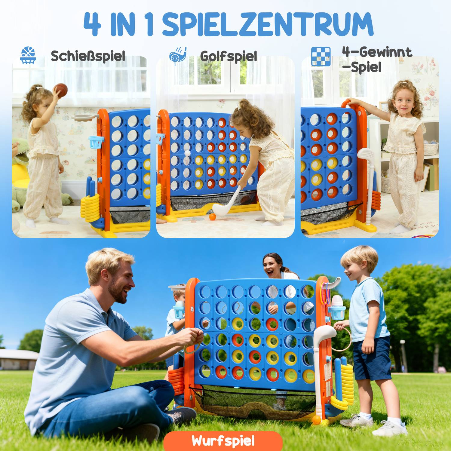 4-i-1-spelset, justerbart, plast, färgglatt