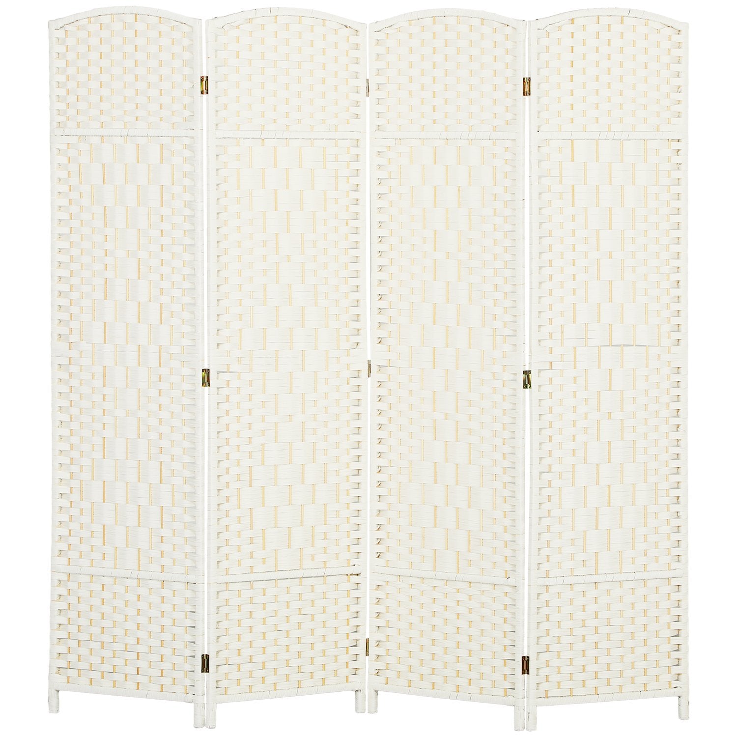 4-panels fällbar rumsavdelare, vit, polypropen, furu