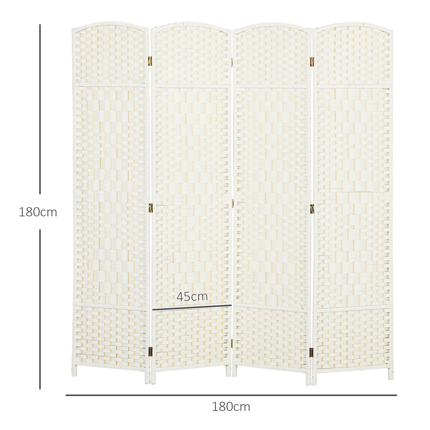 4-panels fällbar rumsavdelare, vit, polypropen, furu