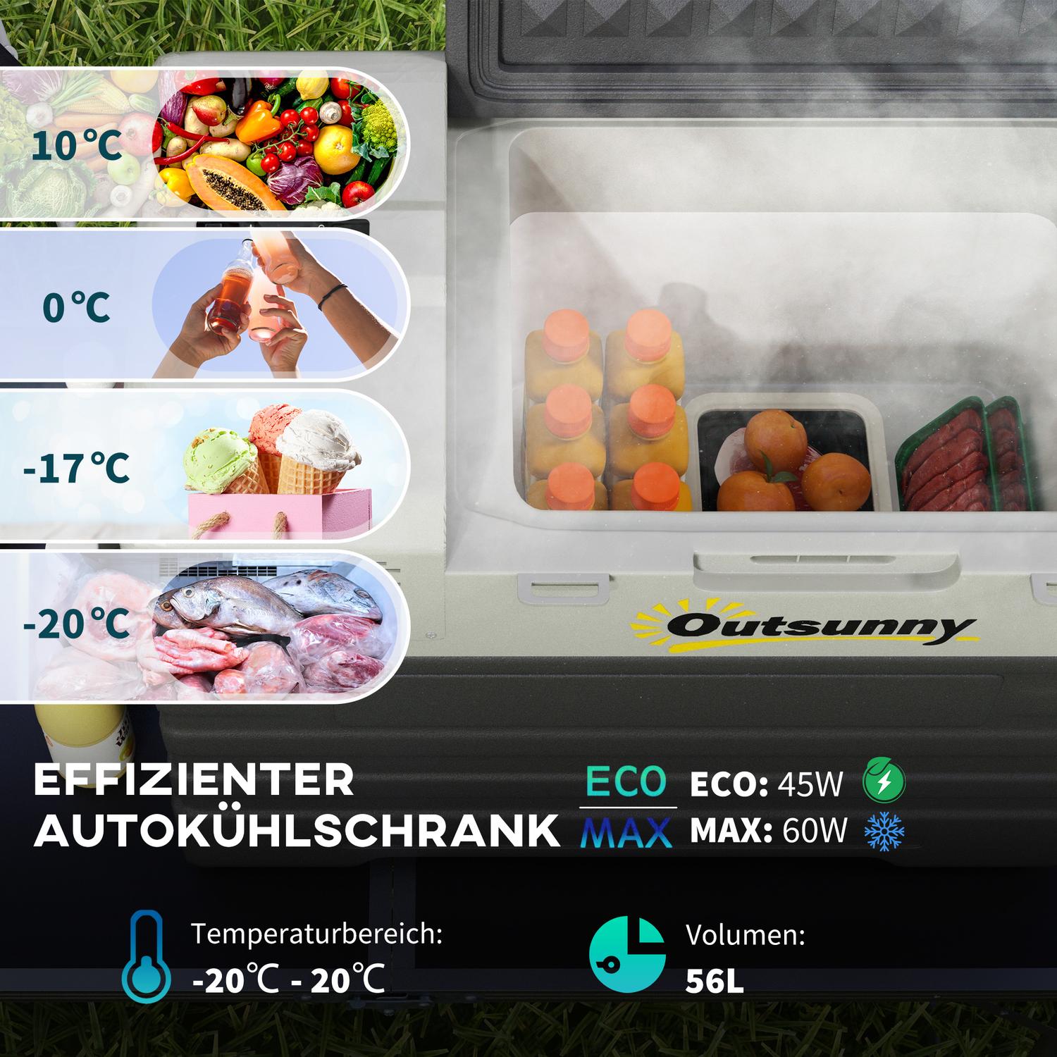 56L bärbar bilfrys, 12/24V & 240V, -20°C, Eco/Max-lägen