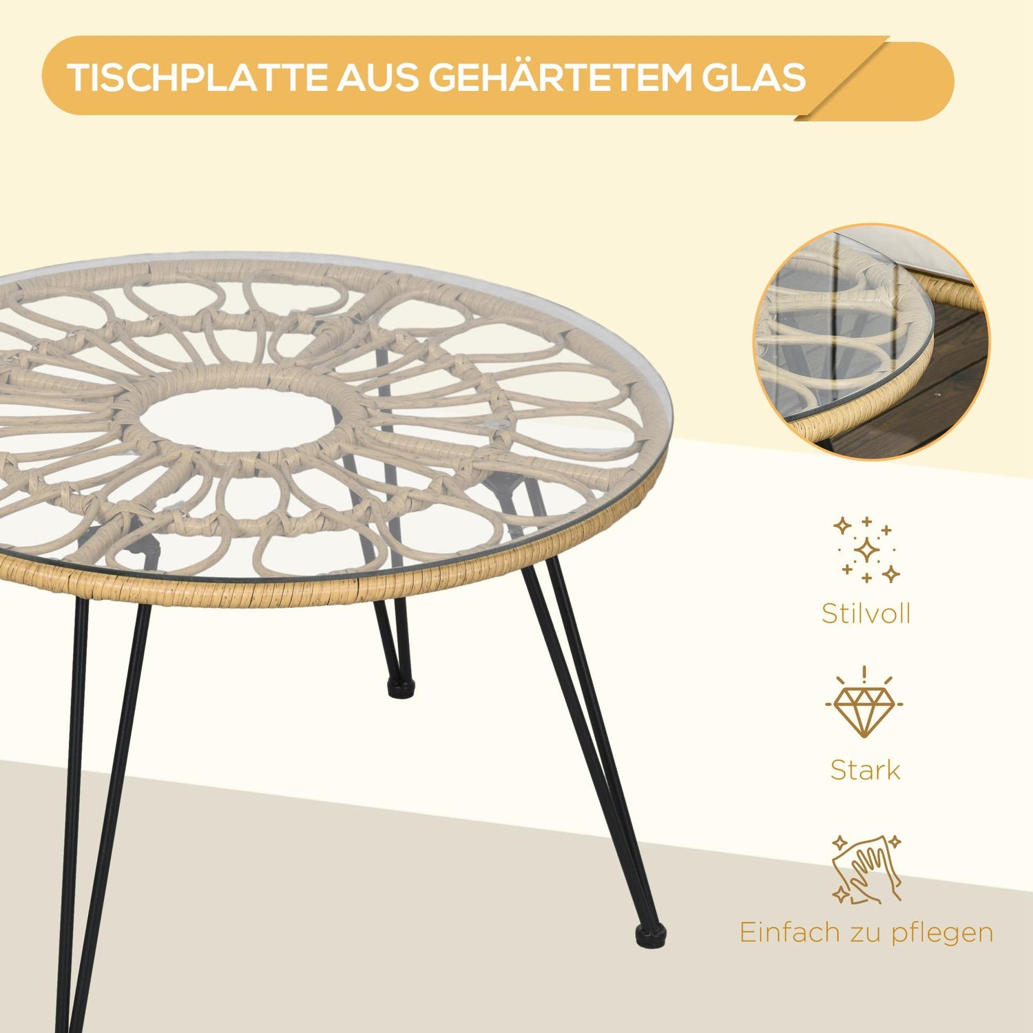 Trädgårdsmöbler i rotting, 5 delar – beige polyester