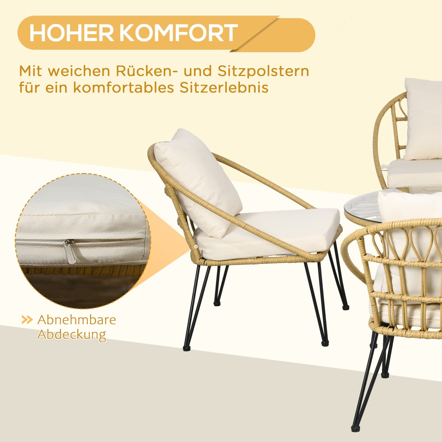 Trädgårdsmöbler i rotting, 5 delar – beige polyester