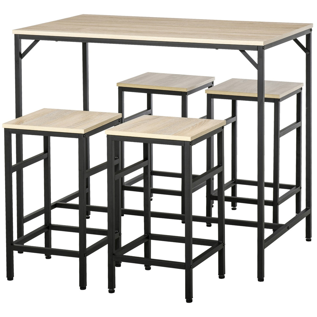 5-delt barbordsett, stålramme, eikfinish