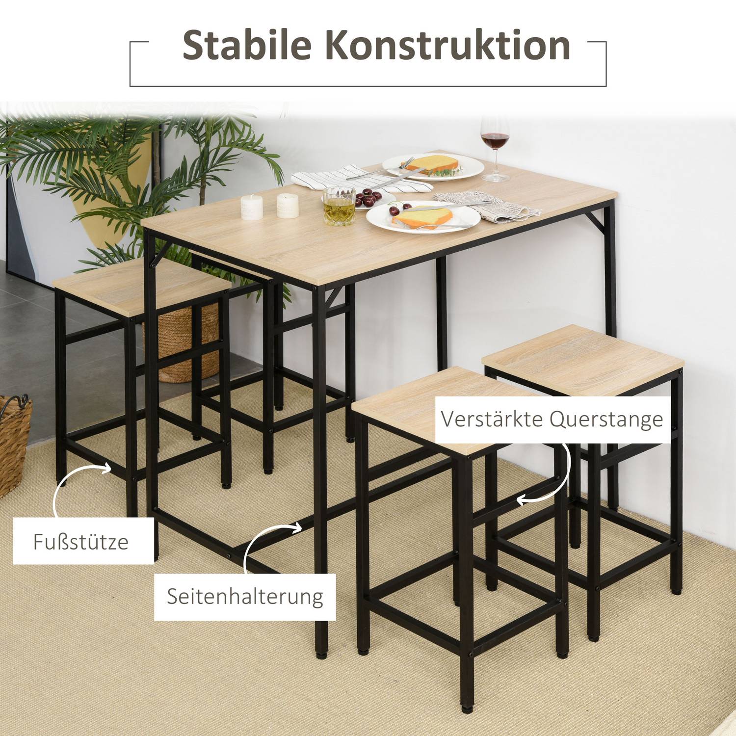 5-delad barbordsset, stålstomme, ekfinish