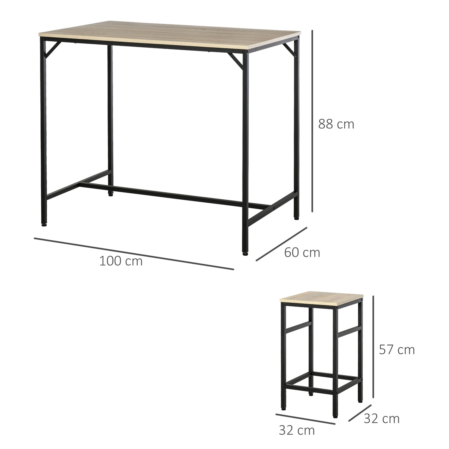 5-delad barbordsset, stålstomme, ekfinish