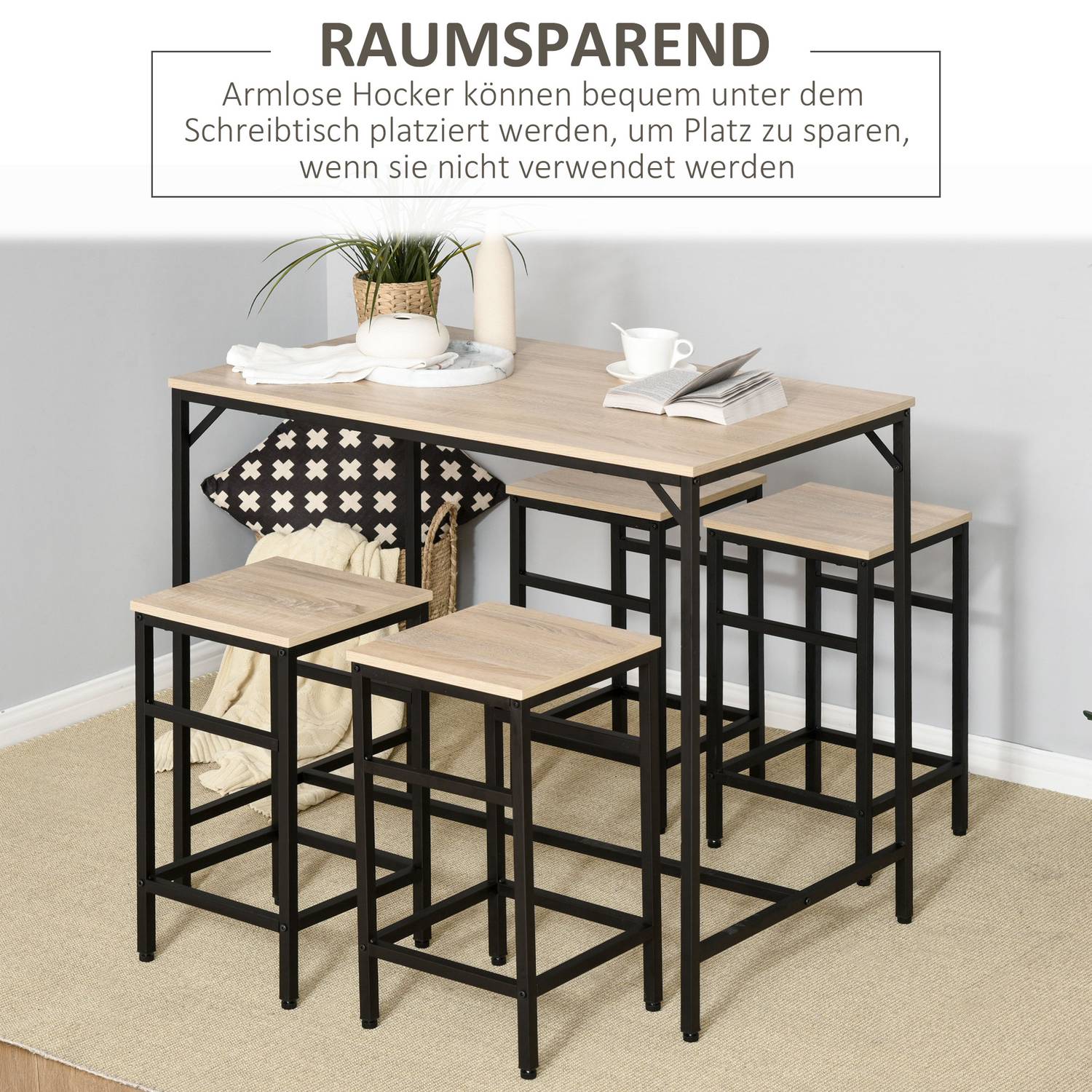 5-delad barbordsset, stålstomme, ekfinish