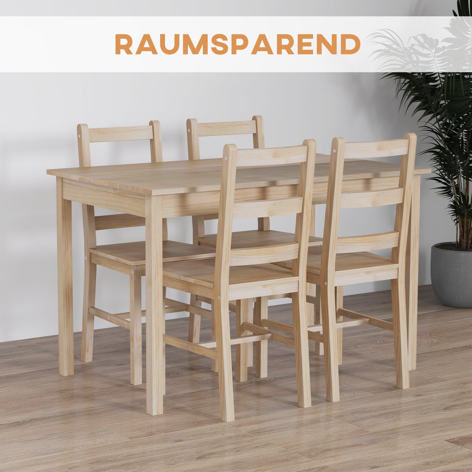 5-delad matsalsset i massivt trä, platsbesparande design