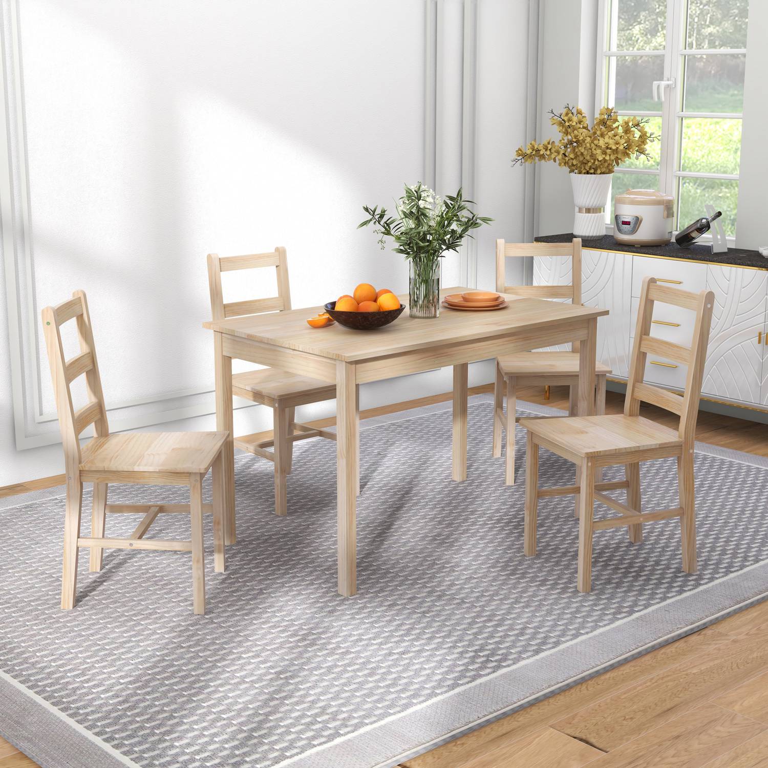 5-delad matsalsset i massivt trä, platsbesparande design