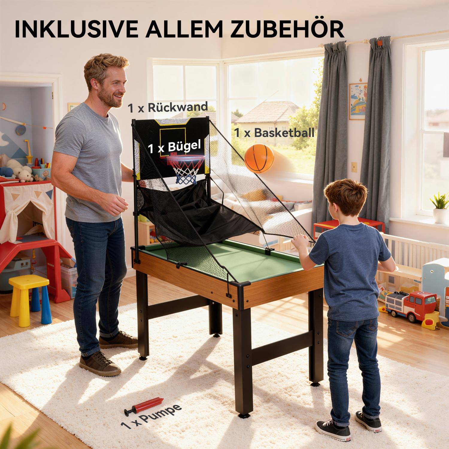 5-i-1-spelbord, fotboll, hockey, tennis, valnöt