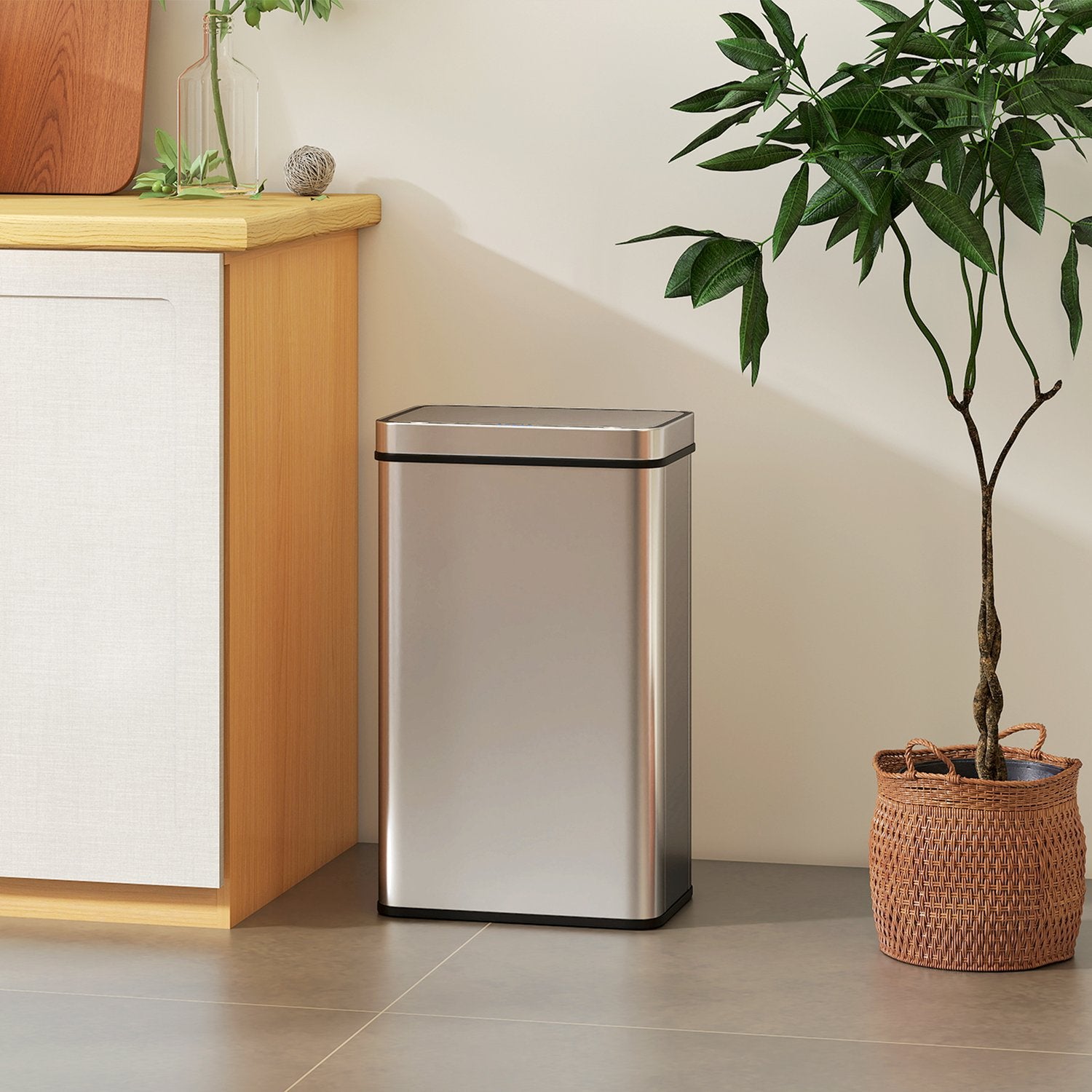 60L rostfri papperskorg med sensor, automatiskt lock