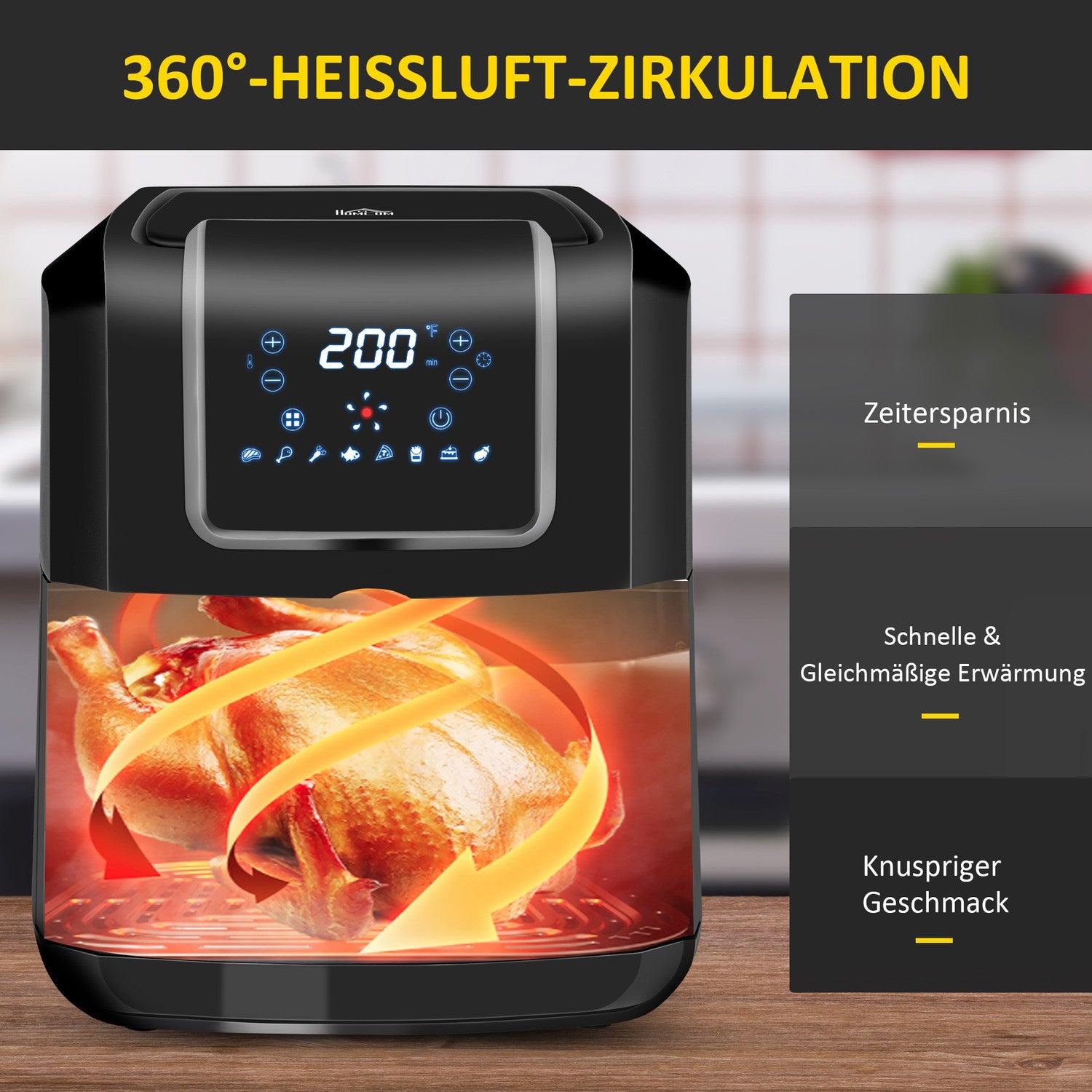 6,5L varmluftsfritös, 1700W, LED-skärm, non-stick korg