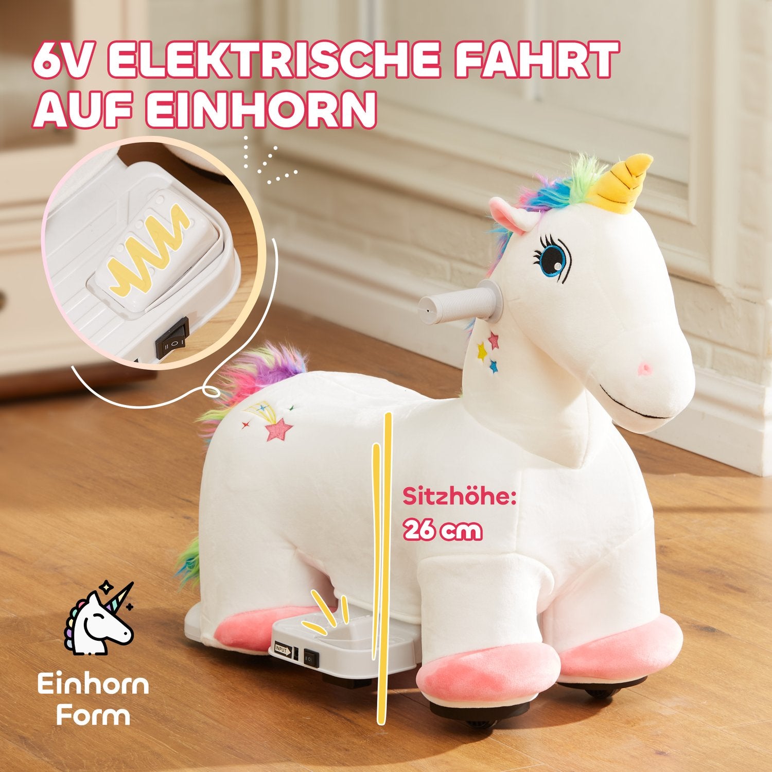 Barns Unicorn elektrisk åkbil med musik, 1,5-3 år