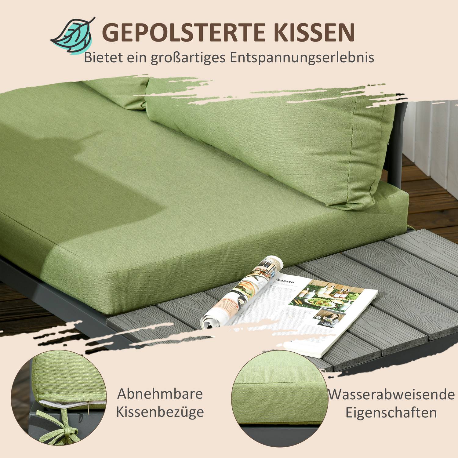 6-delad uteplats sittset, justerbart bord, aluminiumram