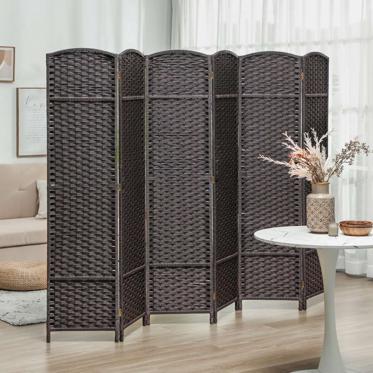 6-panels sammenleggbar romdeler, brun, polypropylen