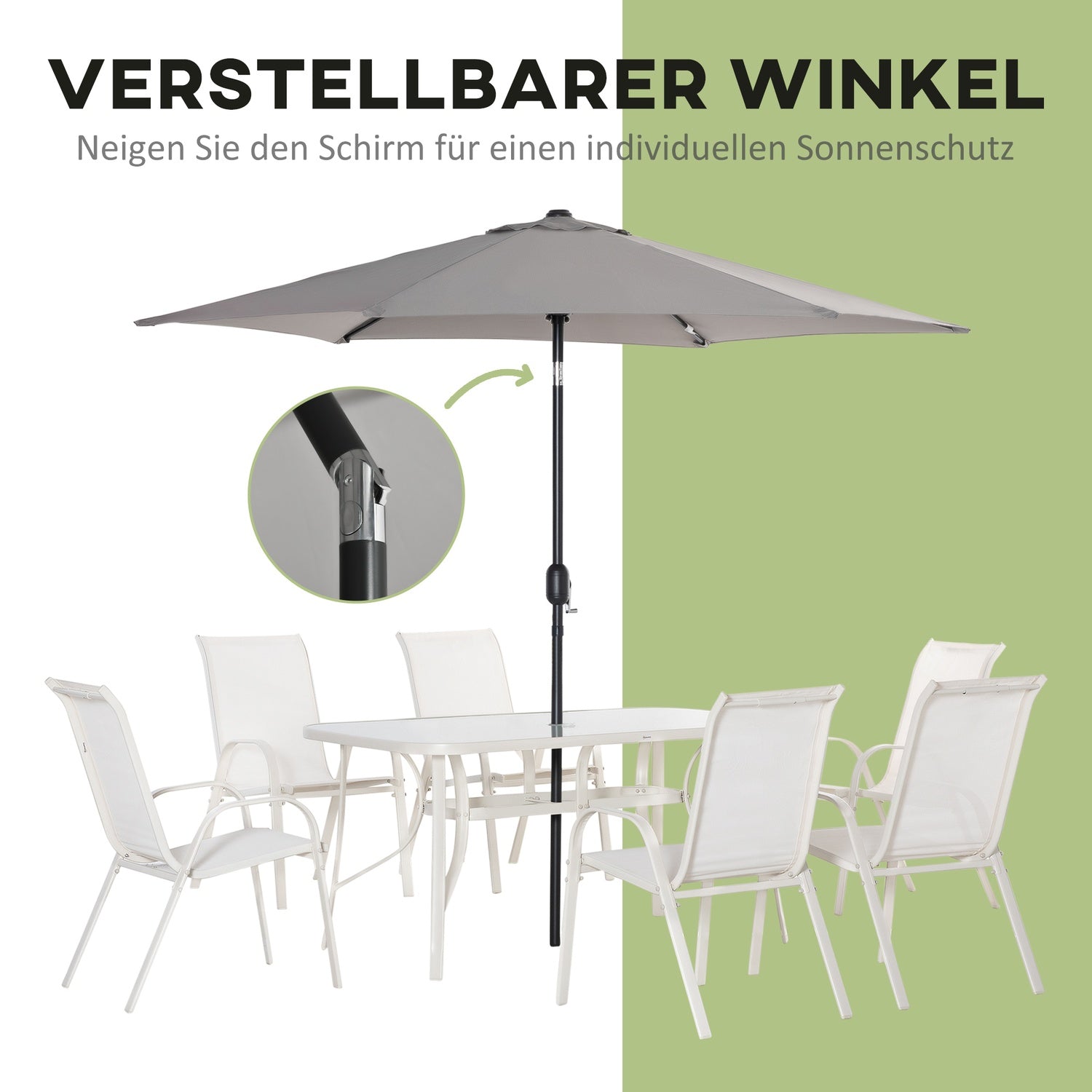 6-personers matsal i aluminium med parasoll