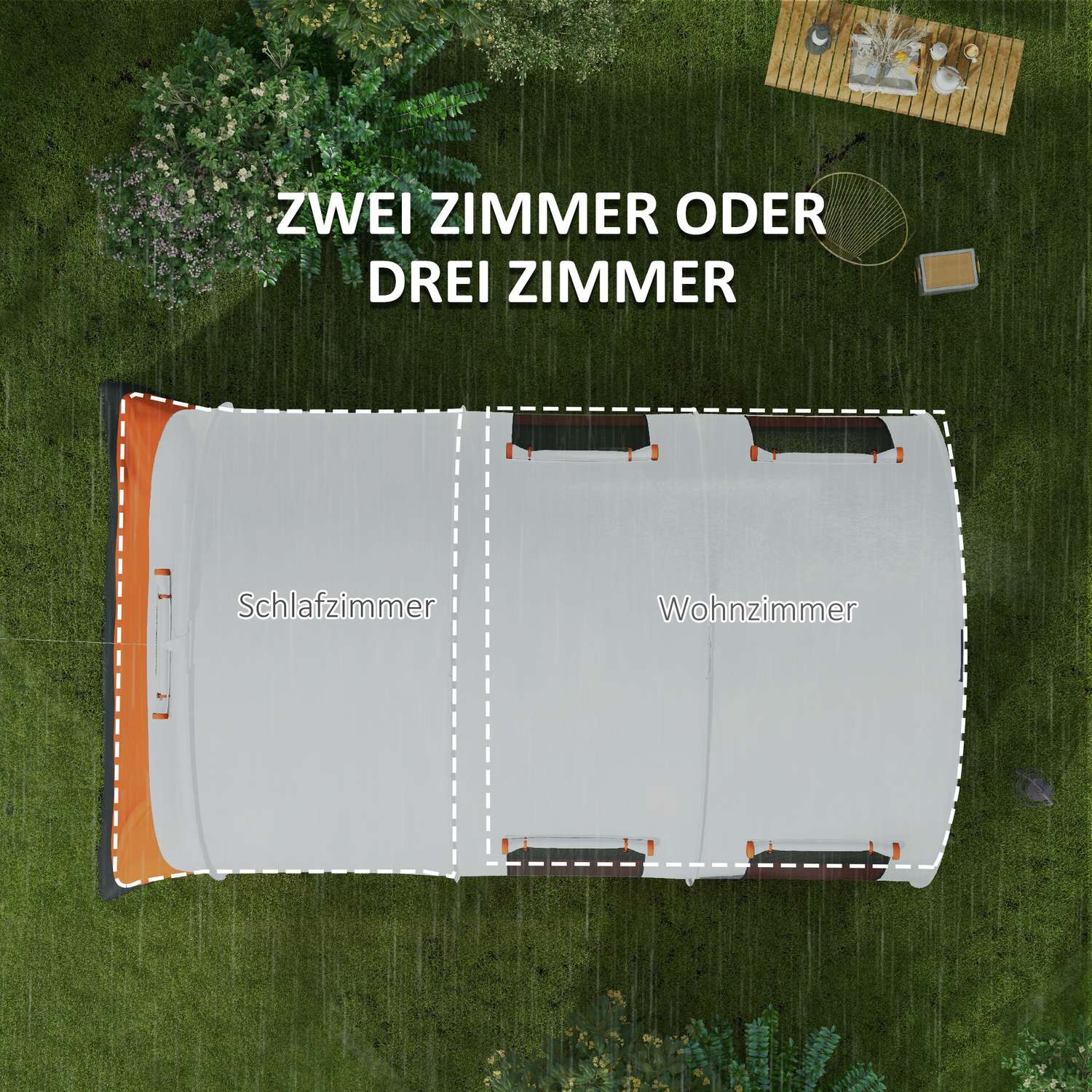 6-personers tunneltält, 2 rum, vattenavvisande, gräddvit