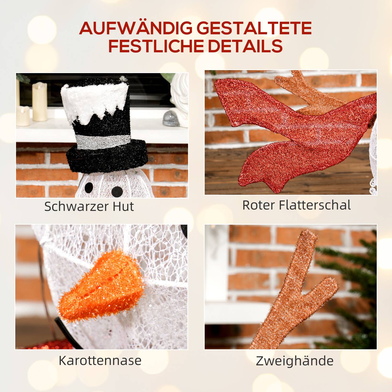 78 LED snögubbe juldekoration, varmvit, inomhus/utomhus
