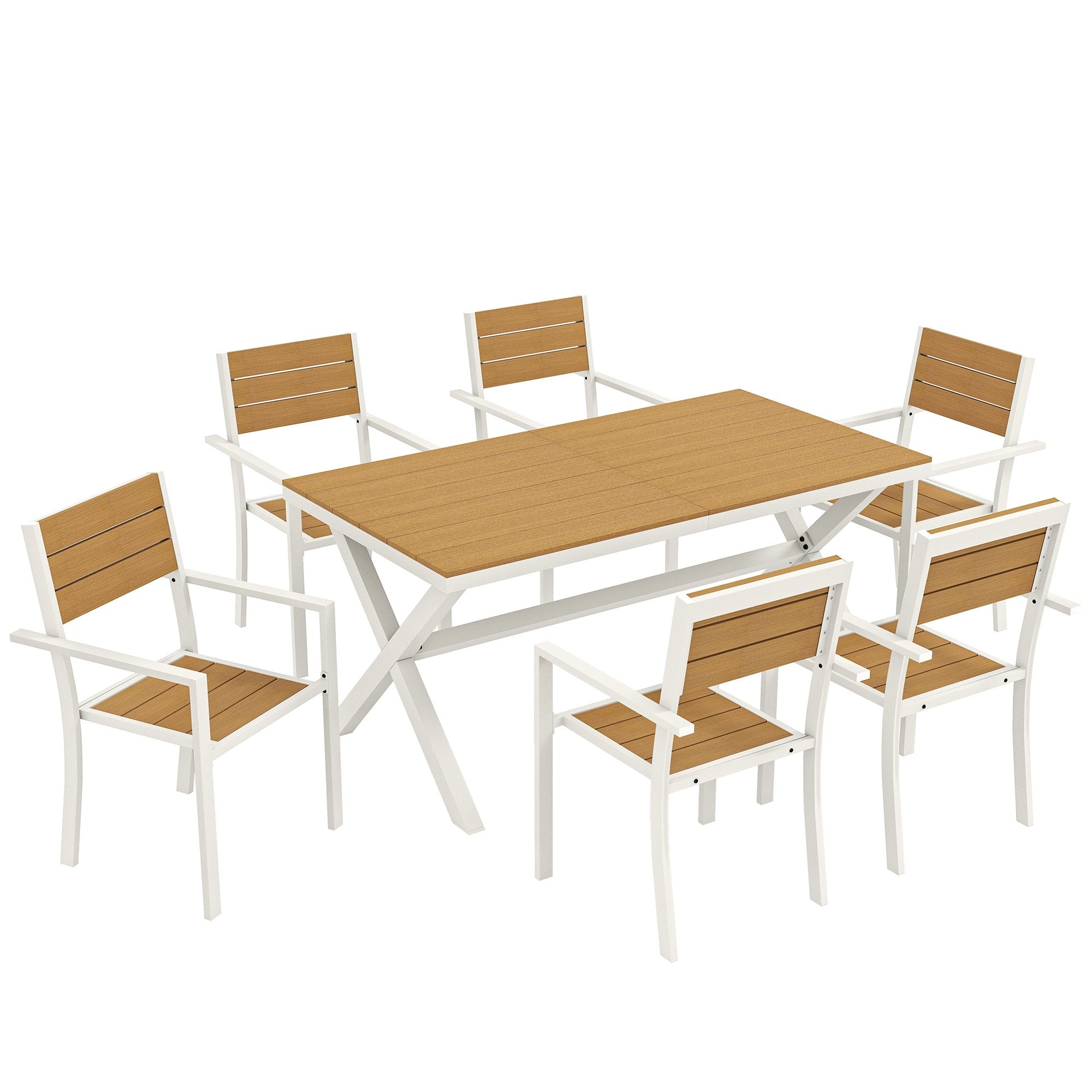 7-delad matgrupp för utomhusbruk, aluminiumram, teakfinish