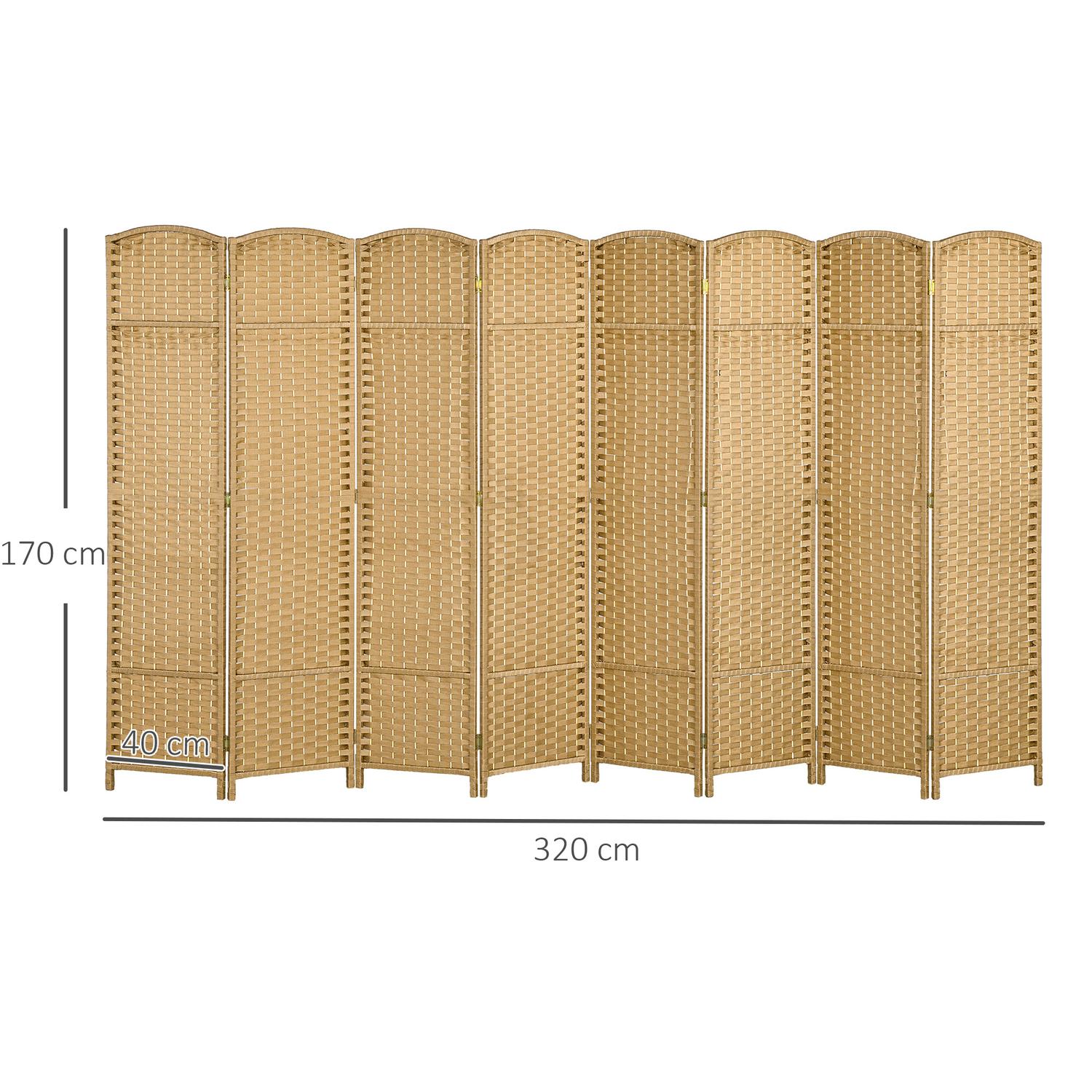 8-panels fällbar rumsavdelare, polypropen, naturligt trä