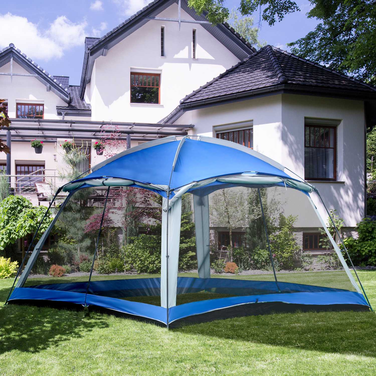 8-personers familjecampingtält med fönster, blått, vattentätt