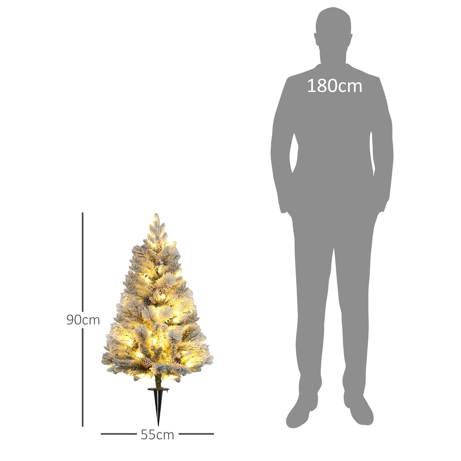 Konstgjorda julgranar, 90 cm, 100 LED-ljus, set om 2