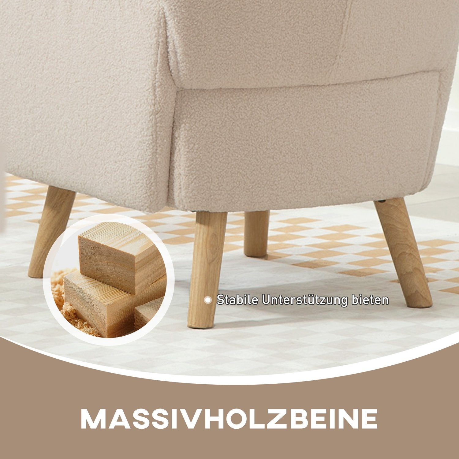 Accentfåtölj, plyschklädsel, skumdyna, beige