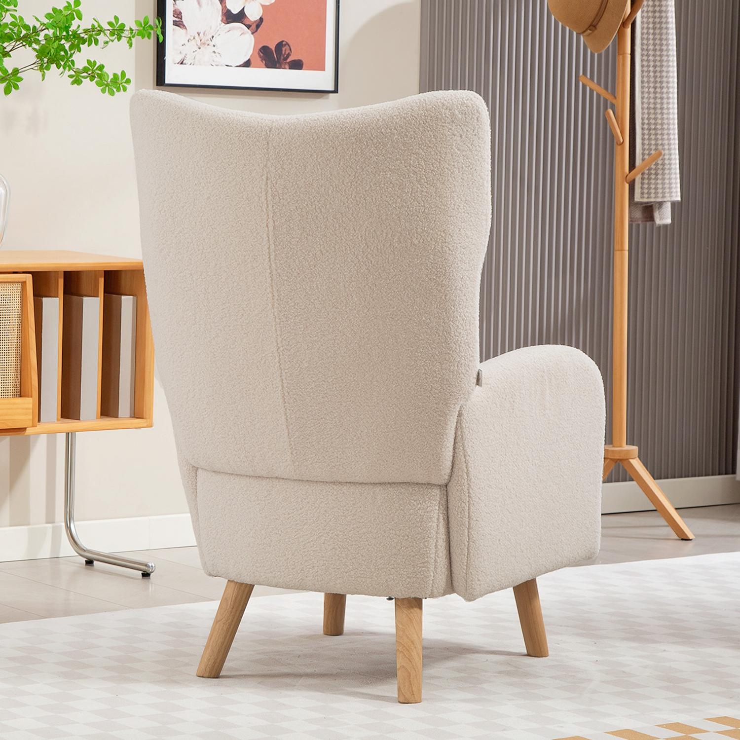 Accentfåtölj, plyschklädsel, skumdyna, beige