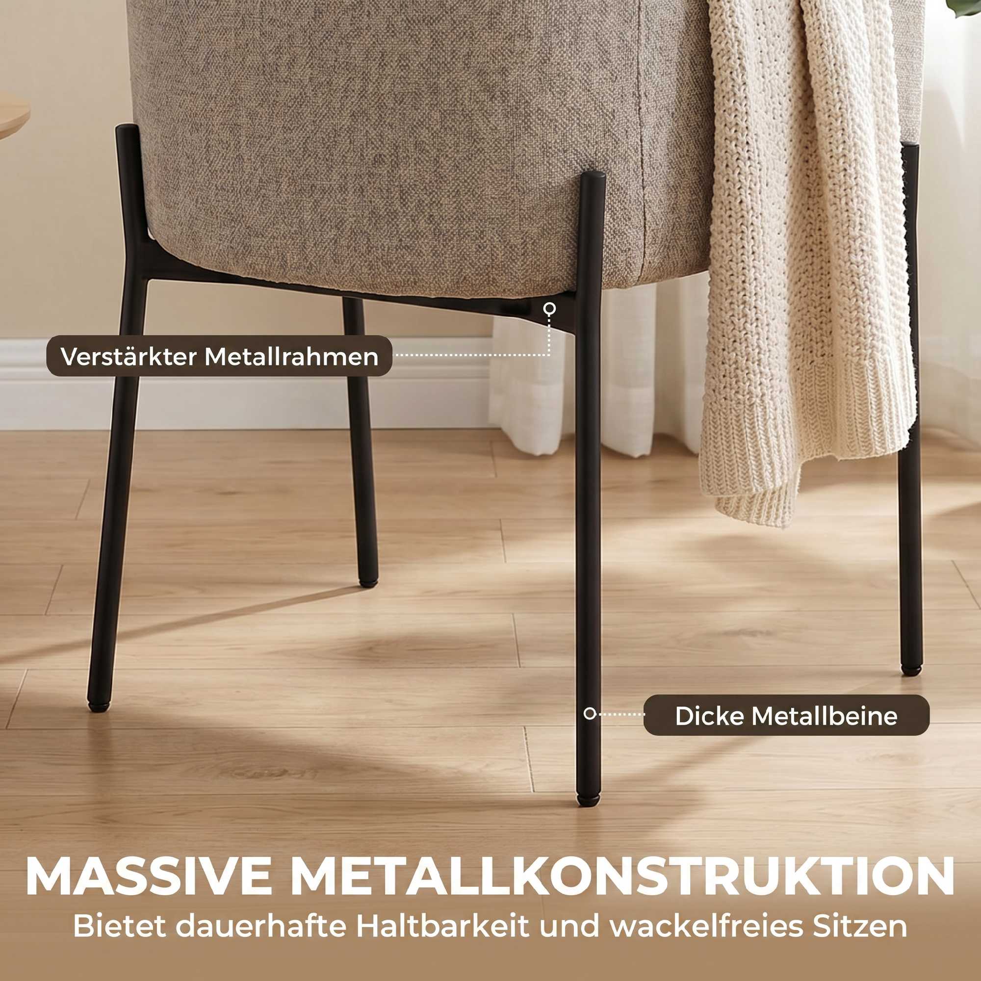 Accentloungefåtölj, armstöd, chenilleklädsel, metallben, brun