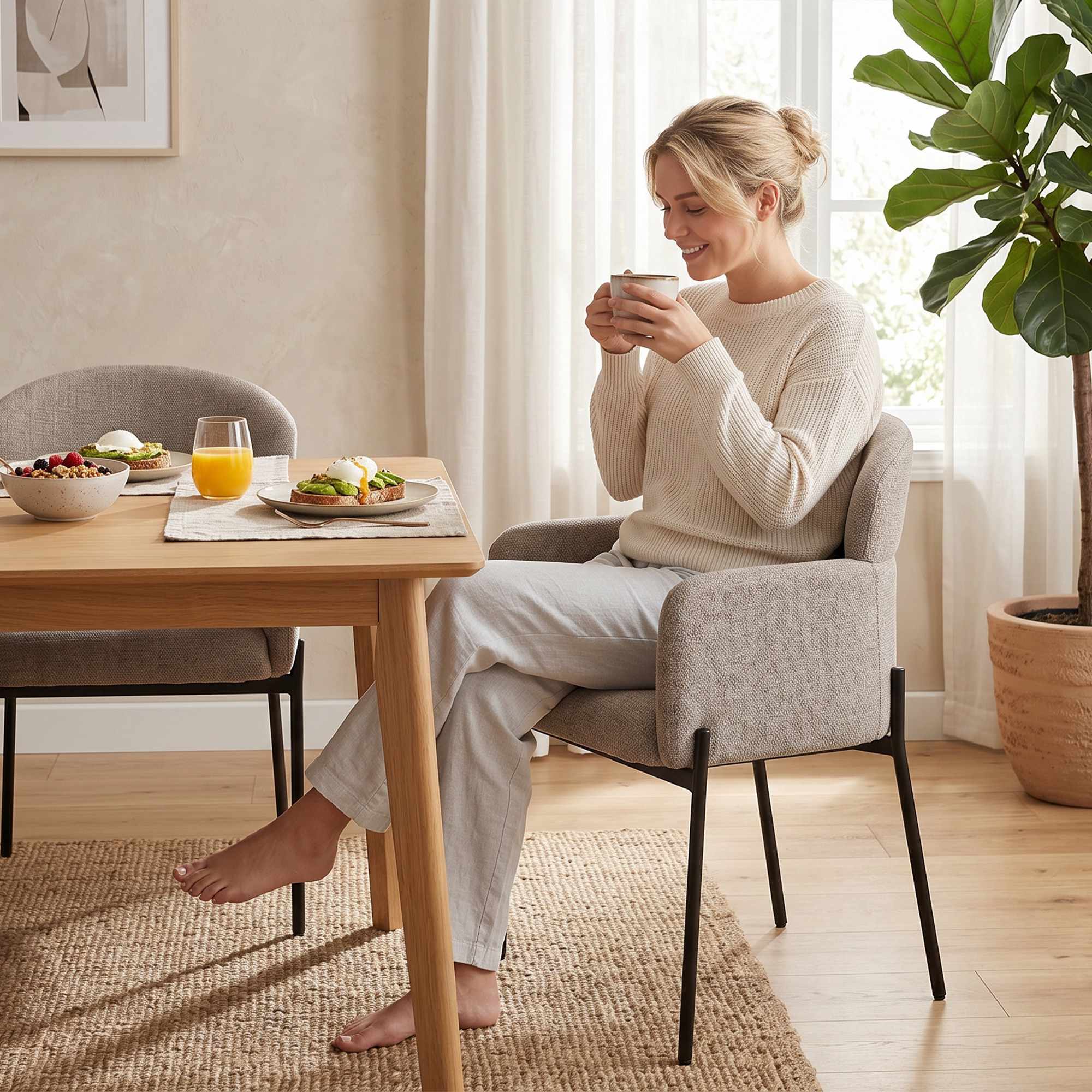 Accentloungefåtölj, armstöd, chenilleklädsel, metallben, brun
