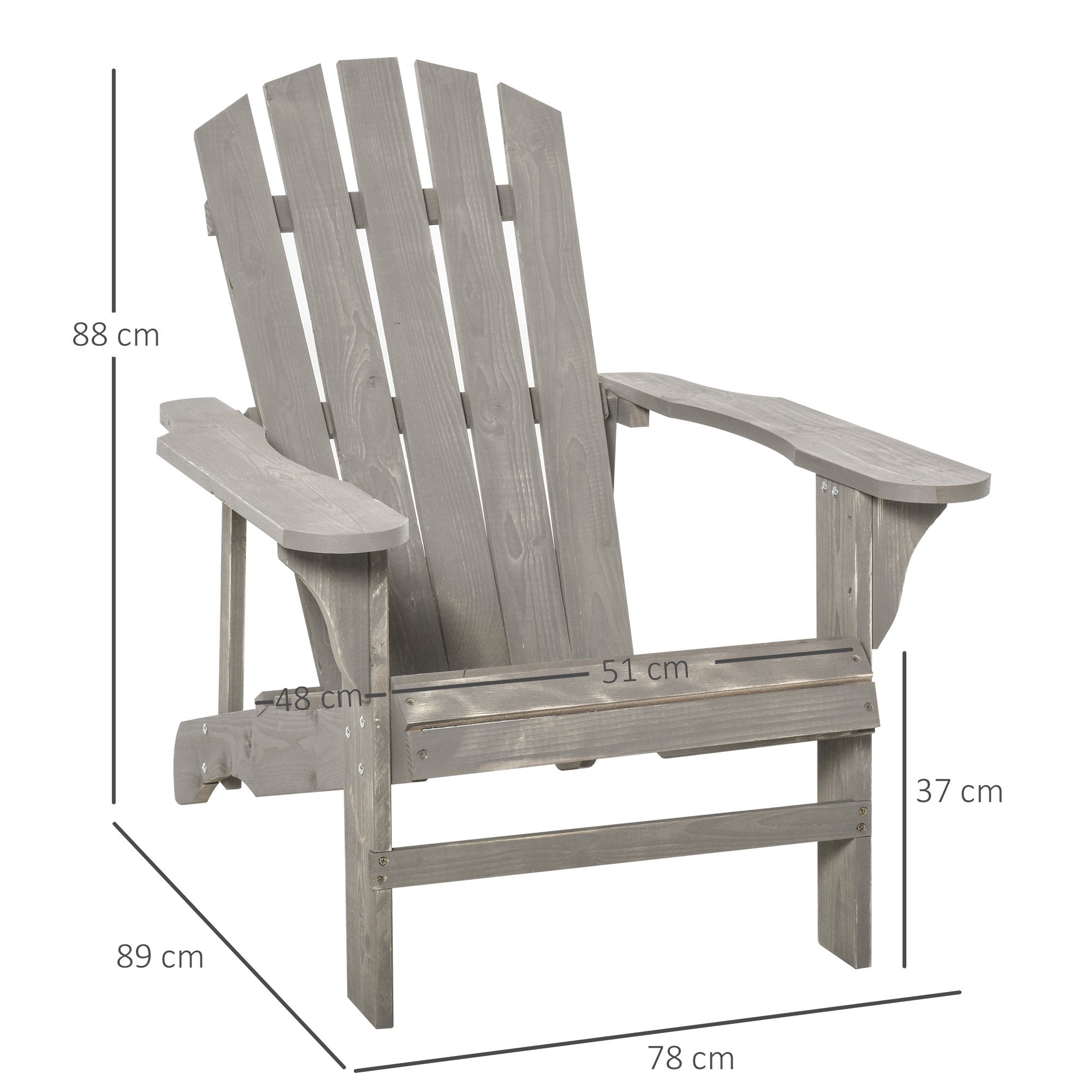 Adirondack-stol, väderbeständigt trä, hög rygg, grå