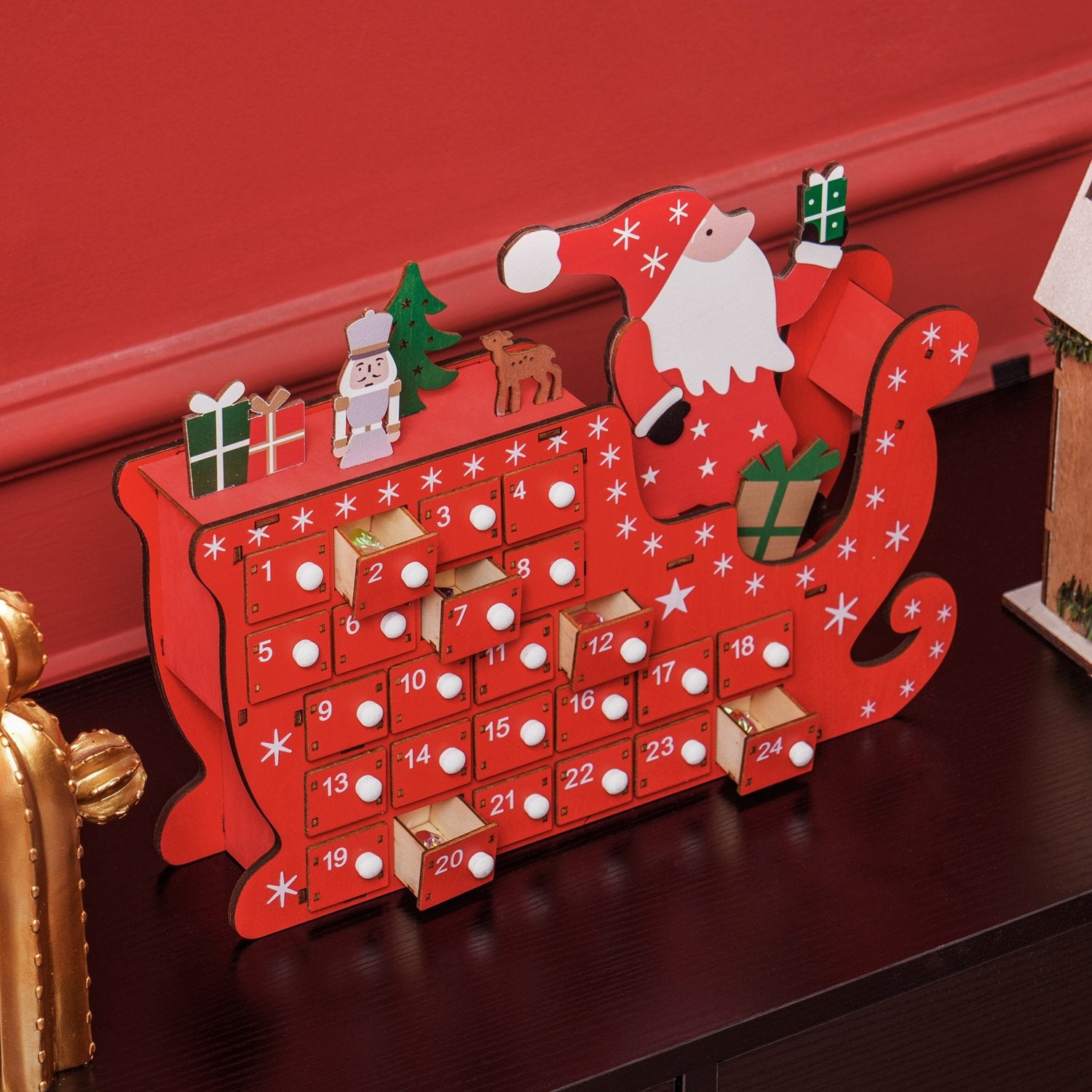 Adventskalender DIY Kit – 24 lådor, MDF, Röd
