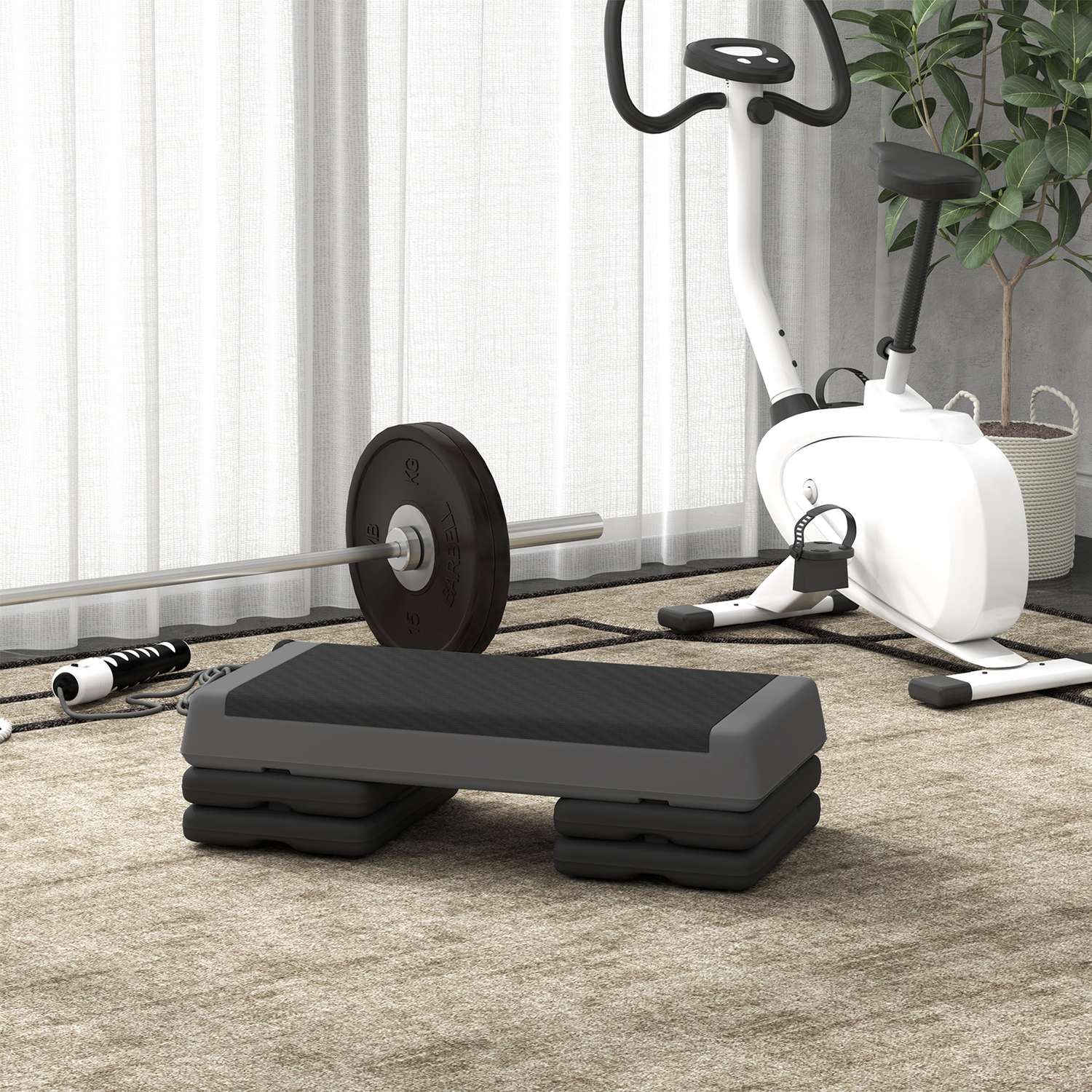Aerobic stepper, justerbar höjd, halkfri, grå
