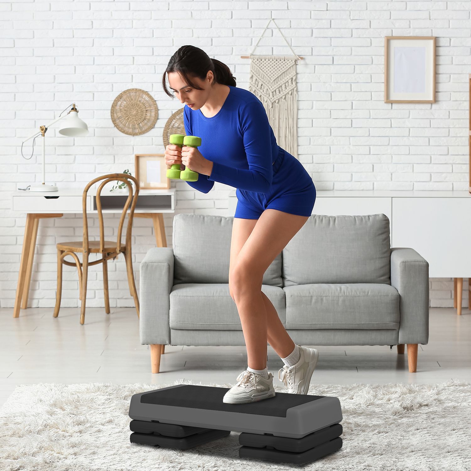 Aerobic stepper, justerbar höjd, halkfri, grå