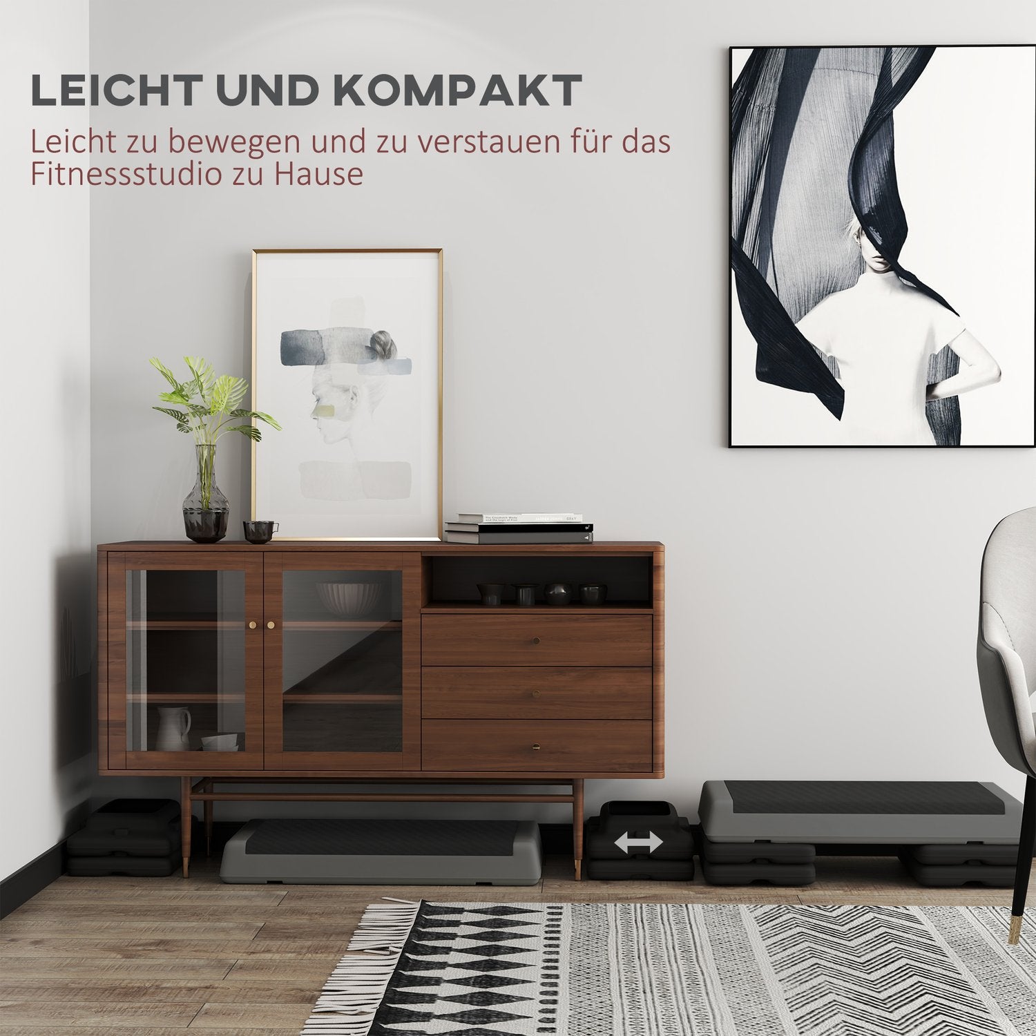 Aerobic stepper, justerbar höjd, halkfri, grå