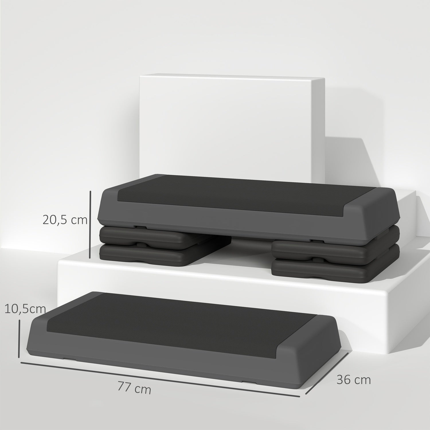 Aerobic stepper, justerbar höjd, halkfri, grå