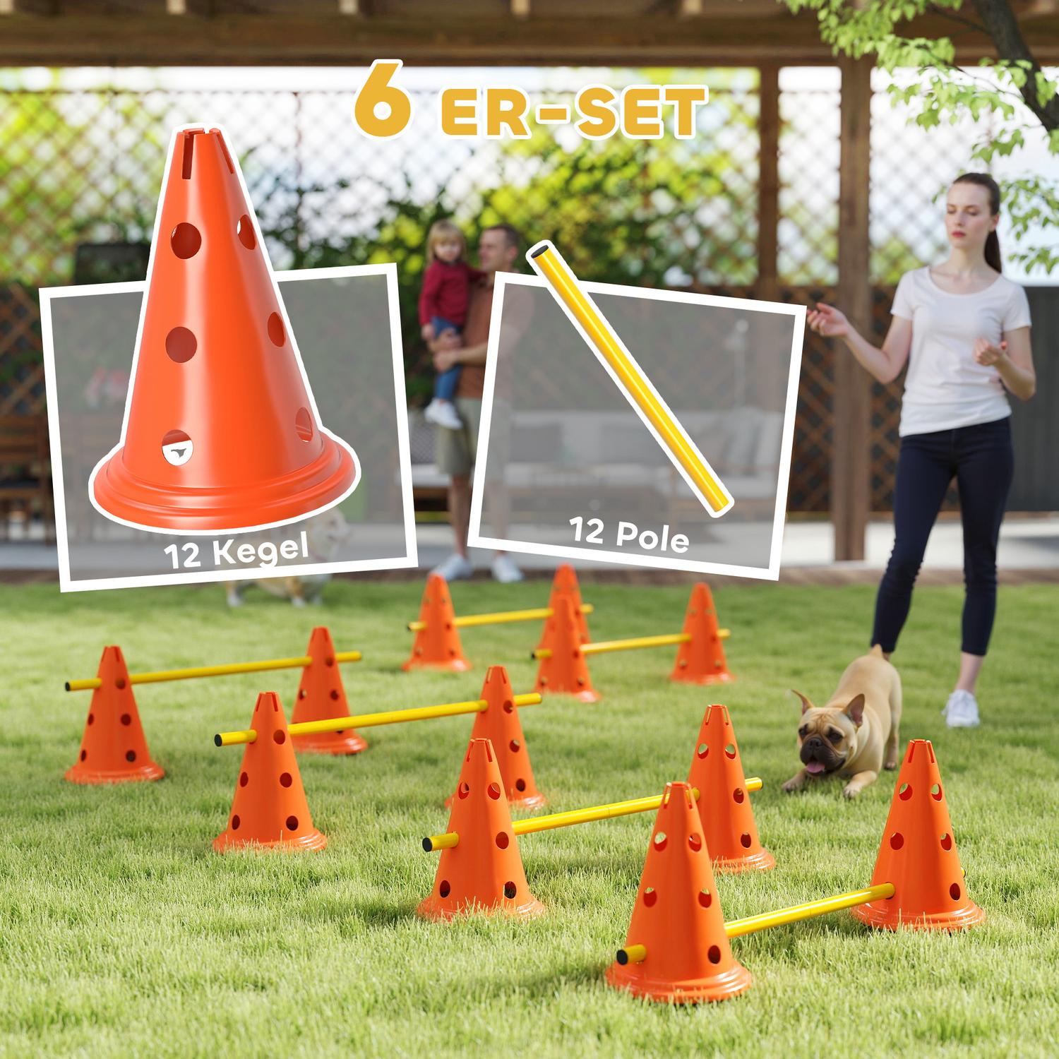 Hund Agility Training Set – 6 justerbara hinder, 12 kottar