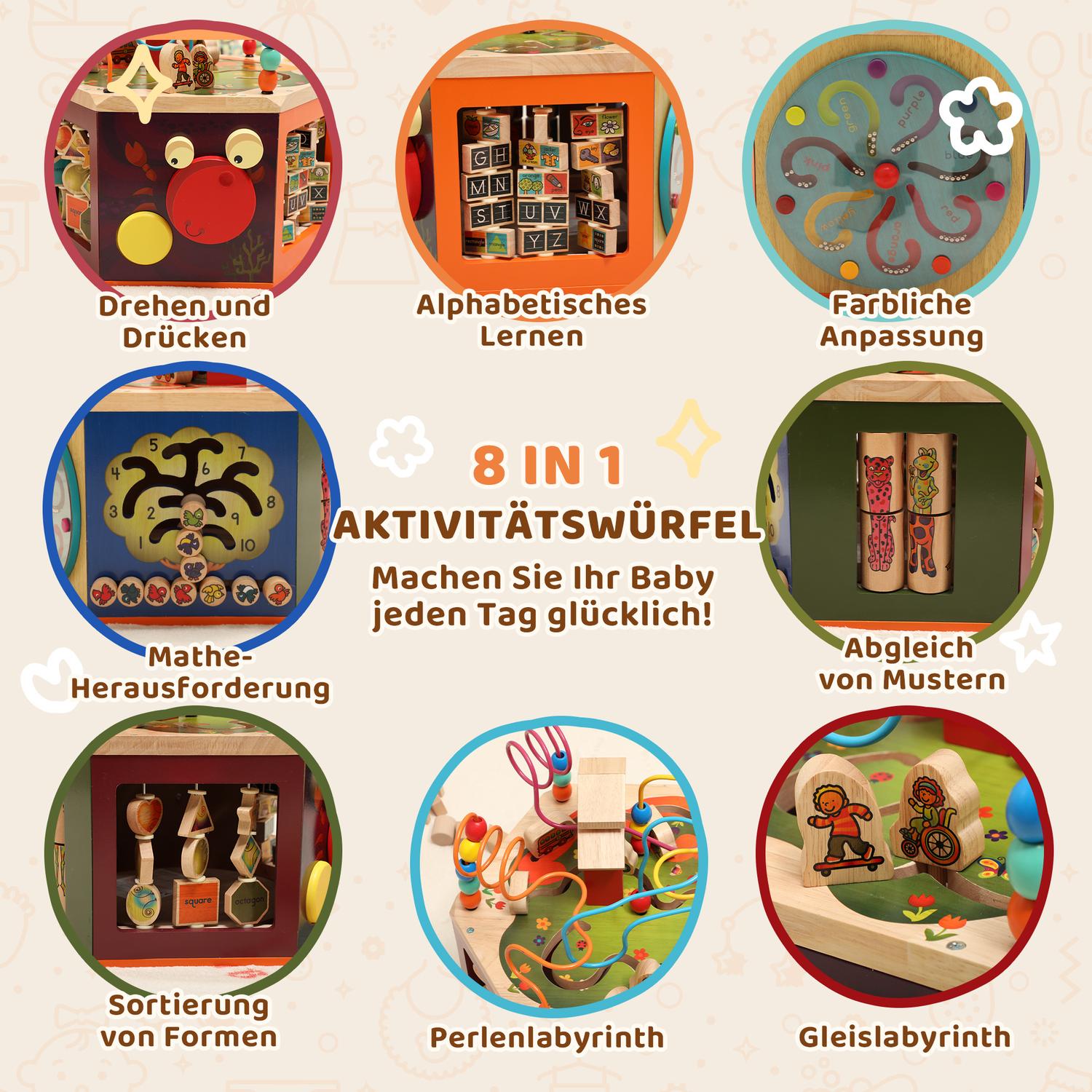 Aktivitetskub, 8-i-1 motorisk leksak, 41,5 x 37,5 cm, flerfärgad