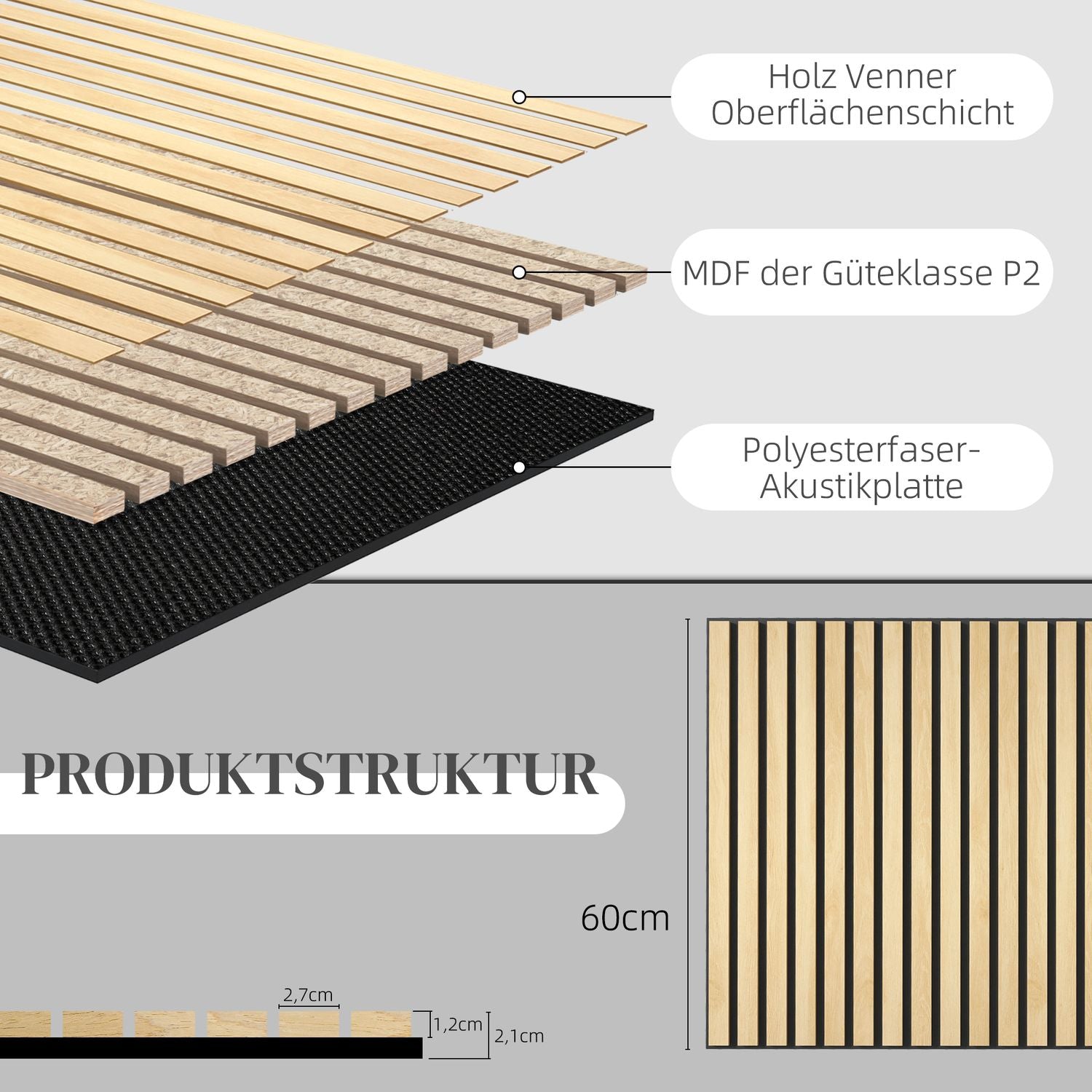 Akustikväggpaneler i ek 3D – 4-pack, 60x60 cm
